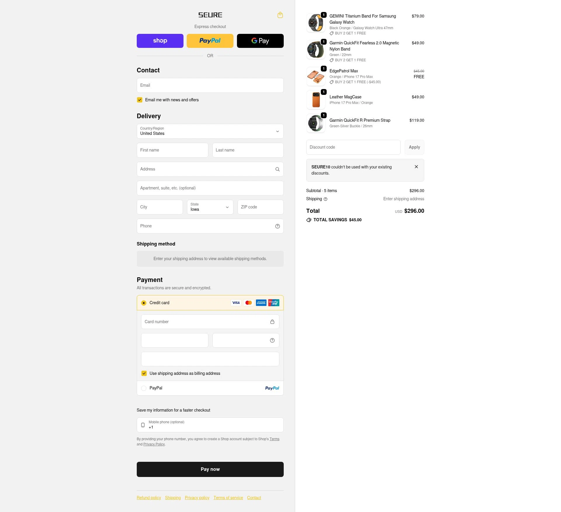 SEURE checkout page showing SEURE discount code box | Screenshot taken by SimplyCodes community member on Feb 9, 2026