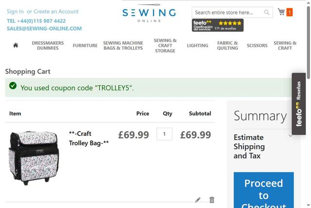Sewing Online checkout page showing Sewing Online discount code box | Screenshot taken by SimplyCodes community member on Jun 12, 2025