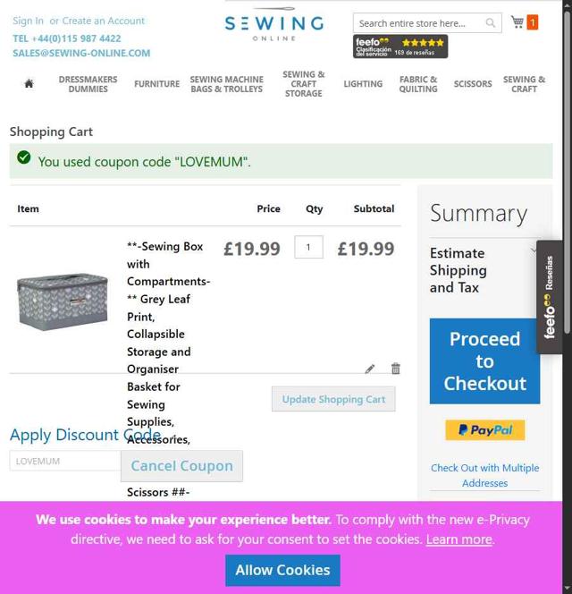 Sewing Online checkout page showing Sewing Online discount code box | Screenshot taken by SimplyCodes community member on Jun 21, 2025