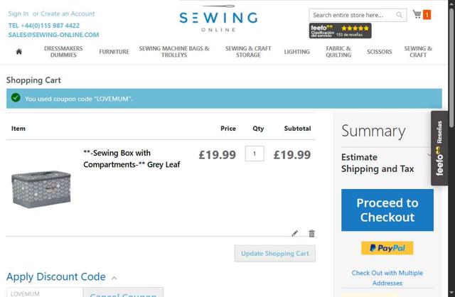 Sewing Online checkout page showing Sewing Online discount code box | Screenshot taken by SimplyCodes community member on Jul 20, 2025