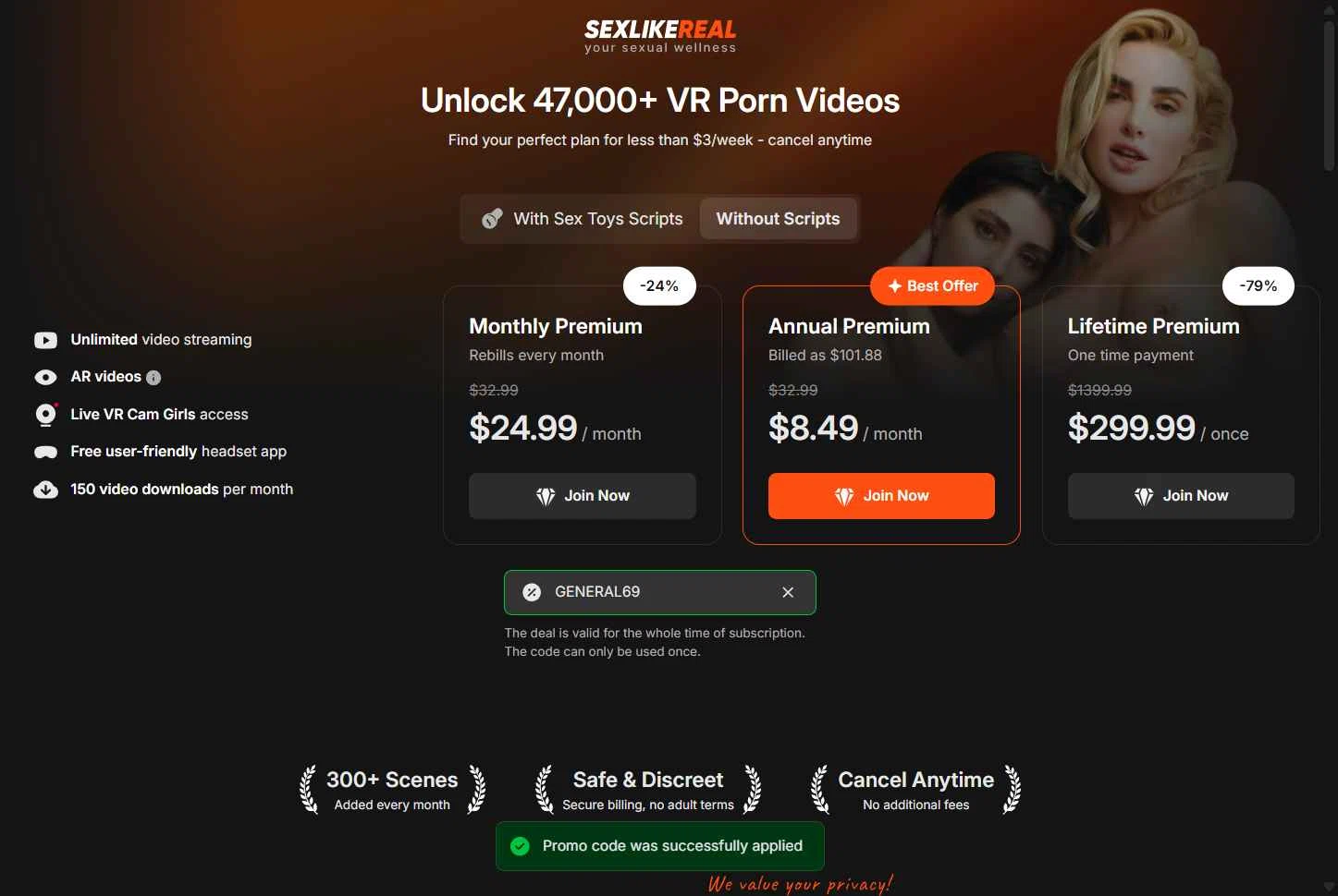 SexLikeReal checkout page showing SexLikeReal promo code box | Screenshot taken by SimplyCodes community member on Oct 19, 2025
