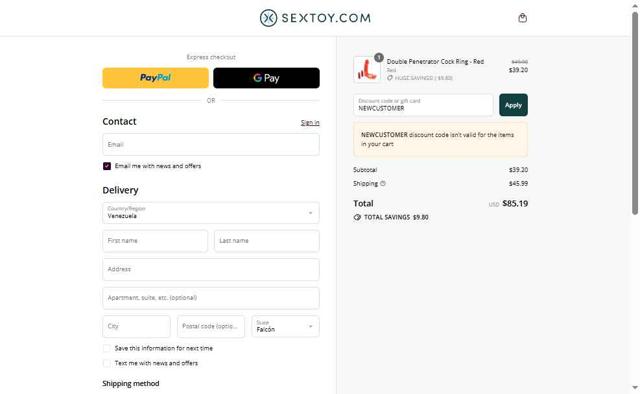 Sextoy.com checkout page showing Sextoy.com promo code box | Screenshot taken by SimplyCodes community member on Sep 10, 2025