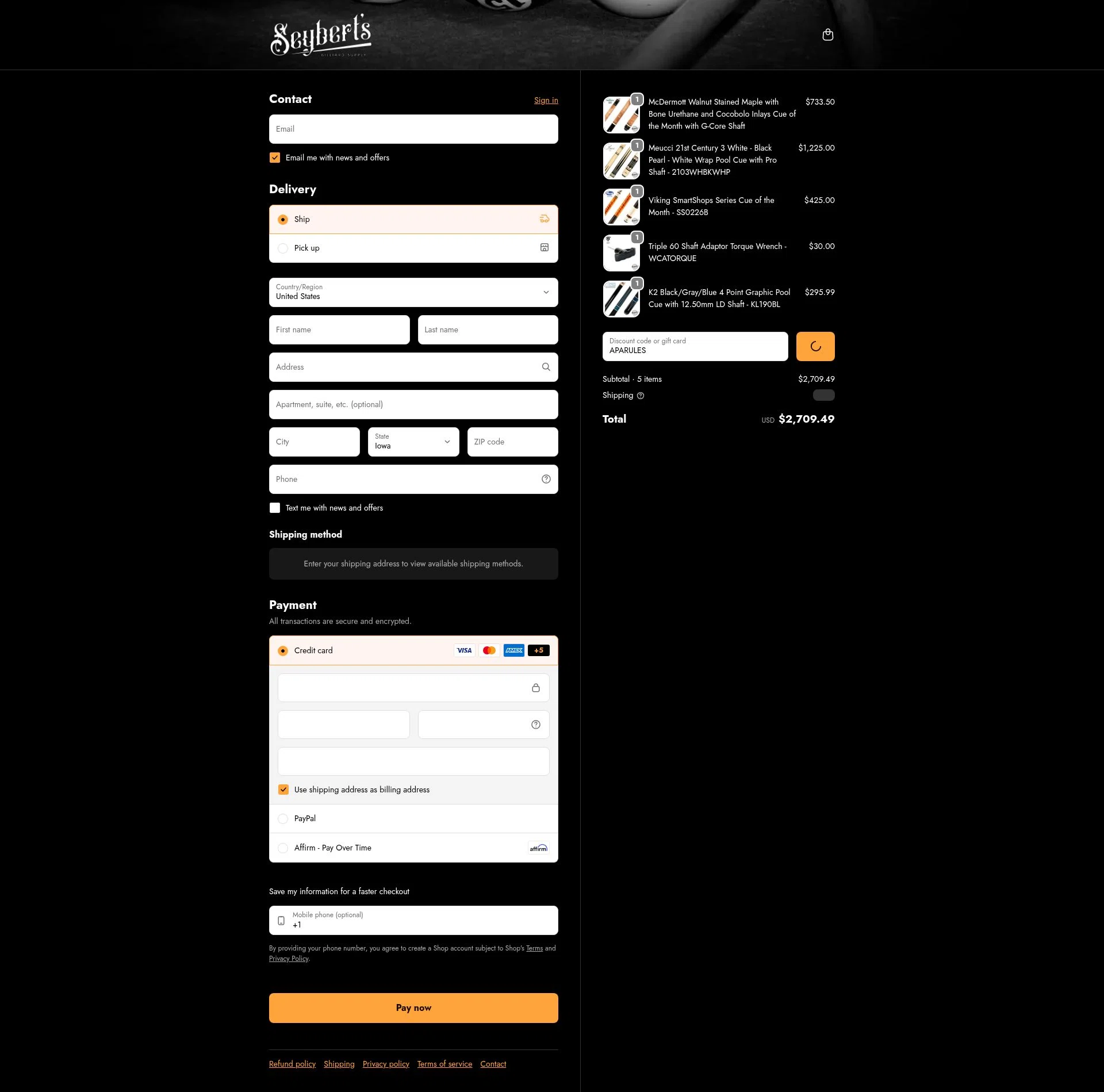 Seybert's checkout page showing Seybert's discount code box | Screenshot taken by SimplyCodes community member on Feb 11, 2026