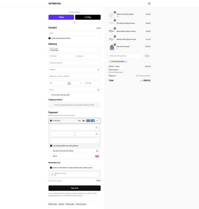 SEYMAYKA checkout page showing SEYMAYKA discount code box | Screenshot taken by SimplyCodes community member on Sep 7, 2025