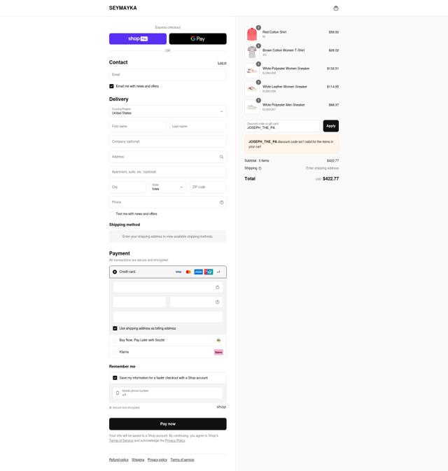 SEYMAYKA checkout page showing SEYMAYKA discount code box | Screenshot taken by SimplyCodes community member on Aug 25, 2025