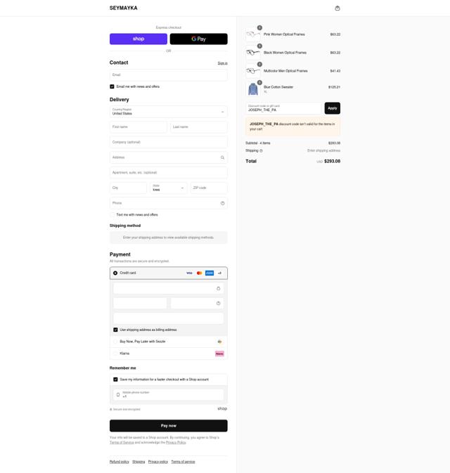 SEYMAYKA checkout page showing SEYMAYKA discount code box | Screenshot taken by SimplyCodes community member on Sep 11, 2025