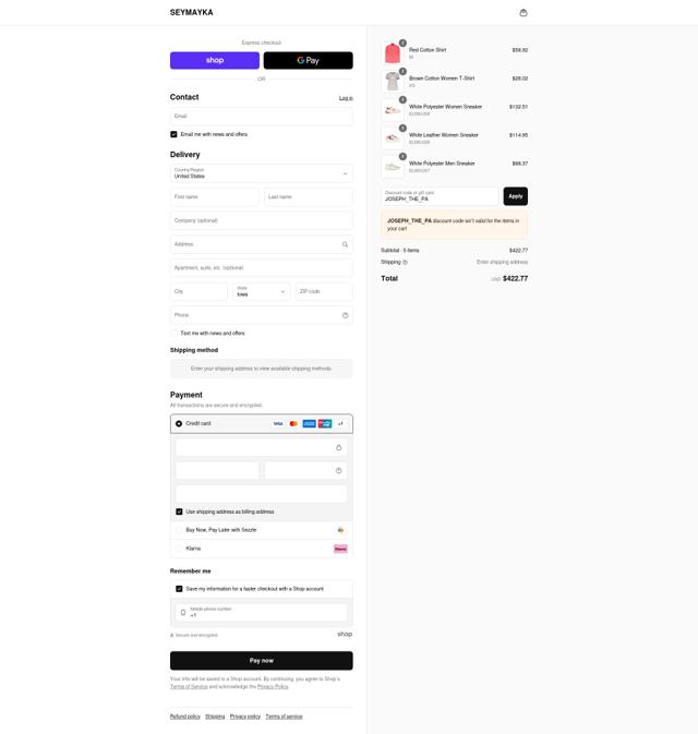SEYMAYKA checkout page showing SEYMAYKA discount code box | Screenshot taken by SimplyCodes community member on Aug 29, 2025