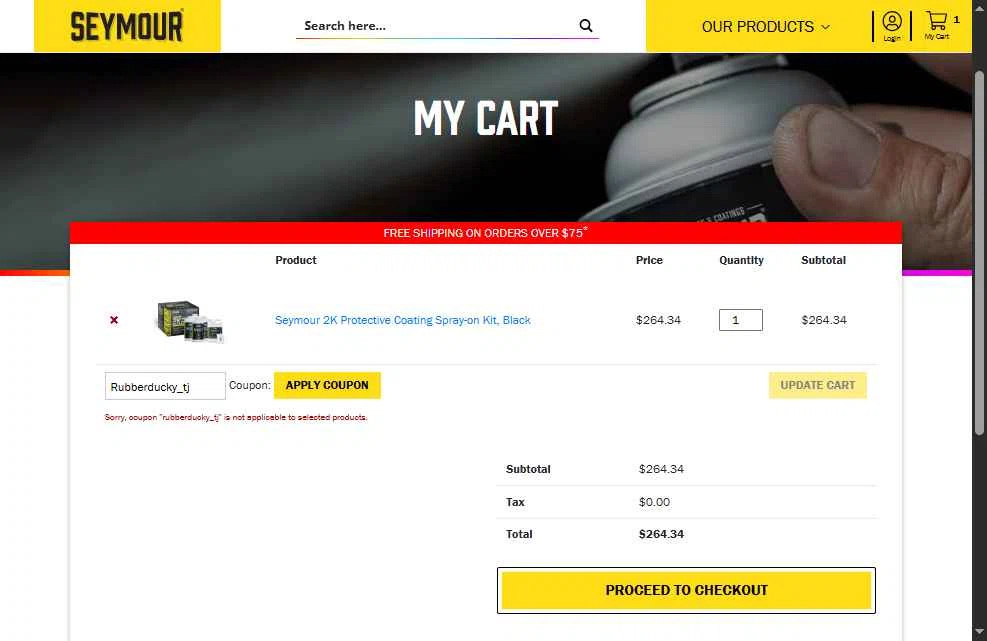 Seymour Paint checkout page showing Seymour Paint coupon code box | Screenshot taken by SimplyCodes community member on Nov 20, 2025