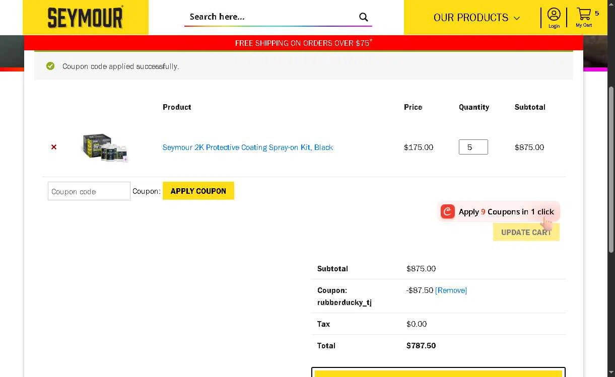 Seymour Paint checkout page showing Seymour Paint coupon code box | Screenshot taken by SimplyCodes community member on Aug 25, 2025