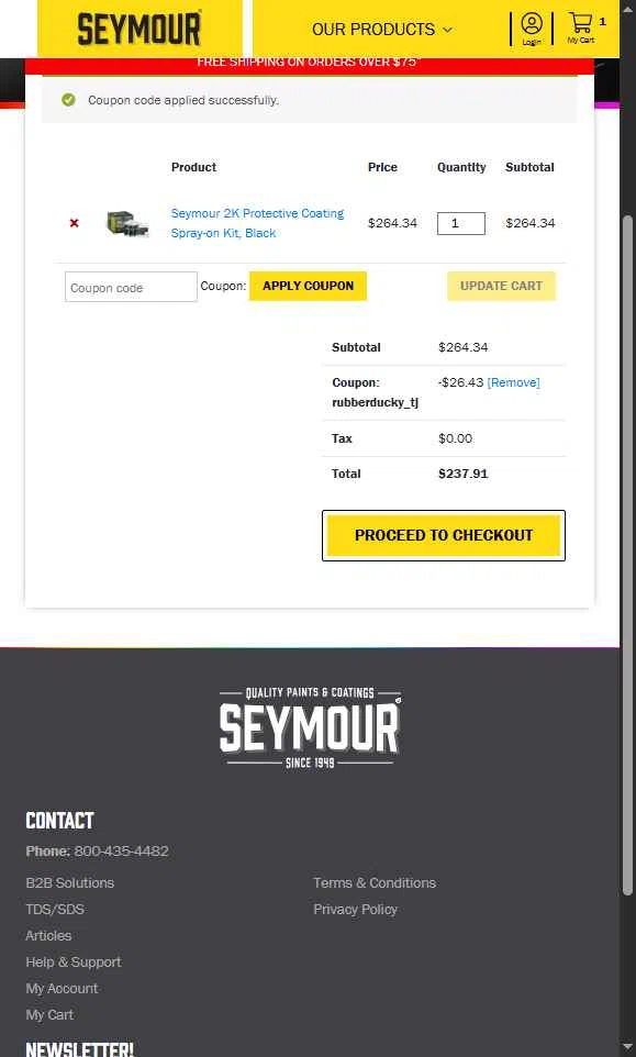 Seymour Paint checkout page showing Seymour Paint coupon code box | Screenshot taken by SimplyCodes community member on Jul 27, 2025