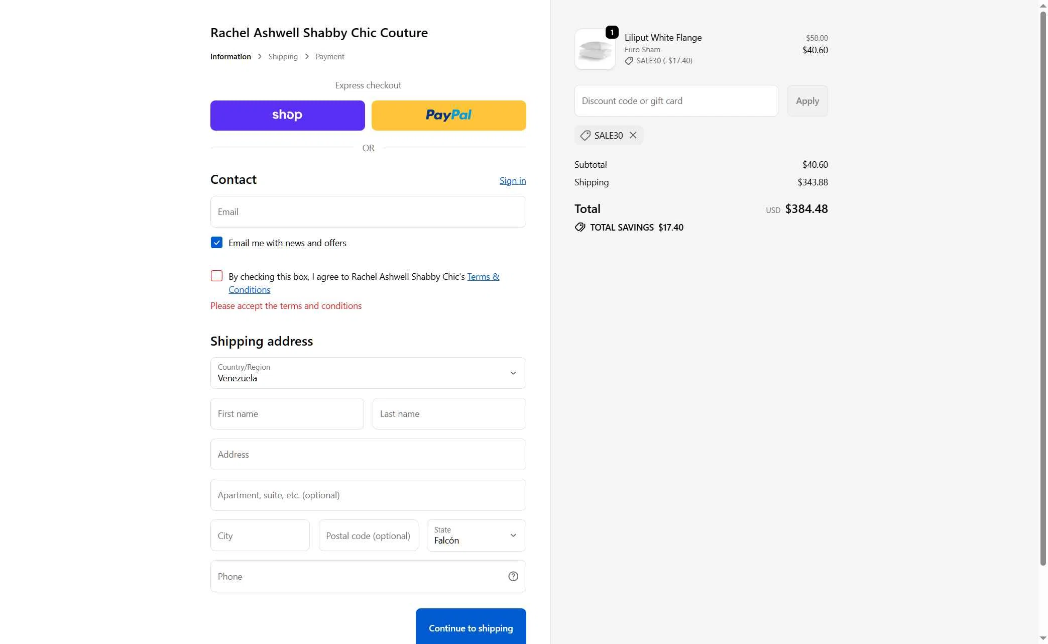 Shabby Chic checkout page showing Shabby Chic promo code box | Screenshot taken by SimplyCodes community member on Dec 4, 2025