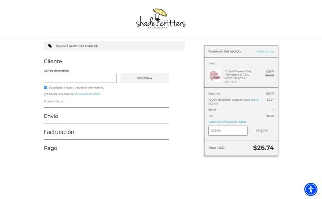 Shade Critters checkout page showing Shade Critters coupon code box | Screenshot taken by SimplyCodes community member on Jul 1, 2025