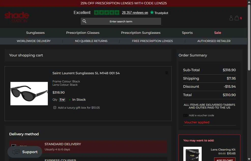 Shade Station USA checkout page showing Shade Station USA promo code box | Screenshot taken by SimplyCodes community member on Jan 21, 2026