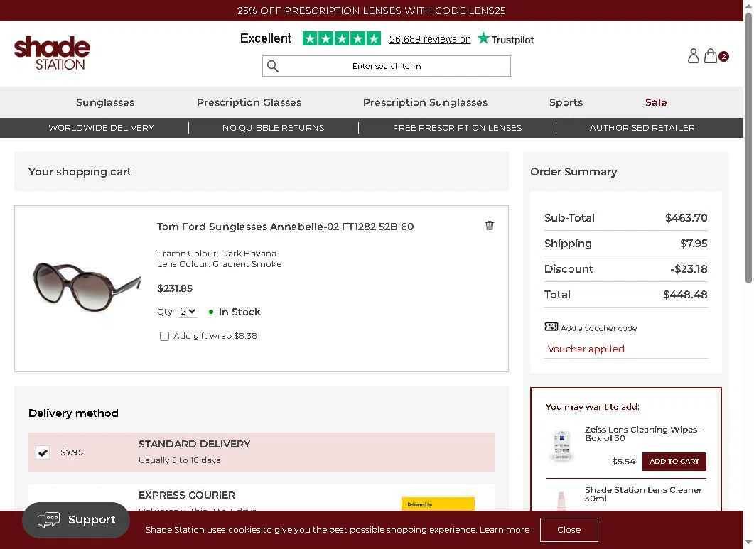 Shade Station USA checkout page showing Shade Station USA promo code box | Screenshot taken by SimplyCodes community member on Aug 26, 2025