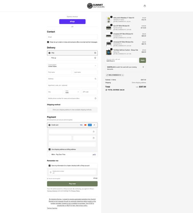 Shadow Hunter Blinds checkout page showing Shadow Hunter Blinds coupon code box | Screenshot taken by SimplyCodes community member on Oct 2, 2025