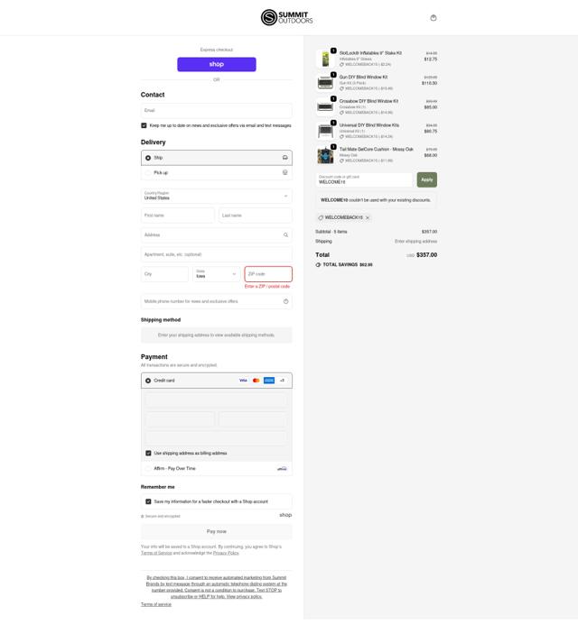 Shadow Hunter Blinds checkout page showing Shadow Hunter Blinds coupon code box | Screenshot taken by SimplyCodes community member on Sep 24, 2025