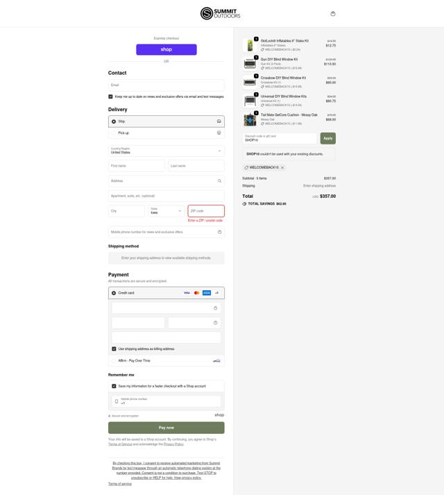 Shadow Hunter Blinds checkout page showing Shadow Hunter Blinds coupon code box | Screenshot taken by SimplyCodes community member on Sep 24, 2025