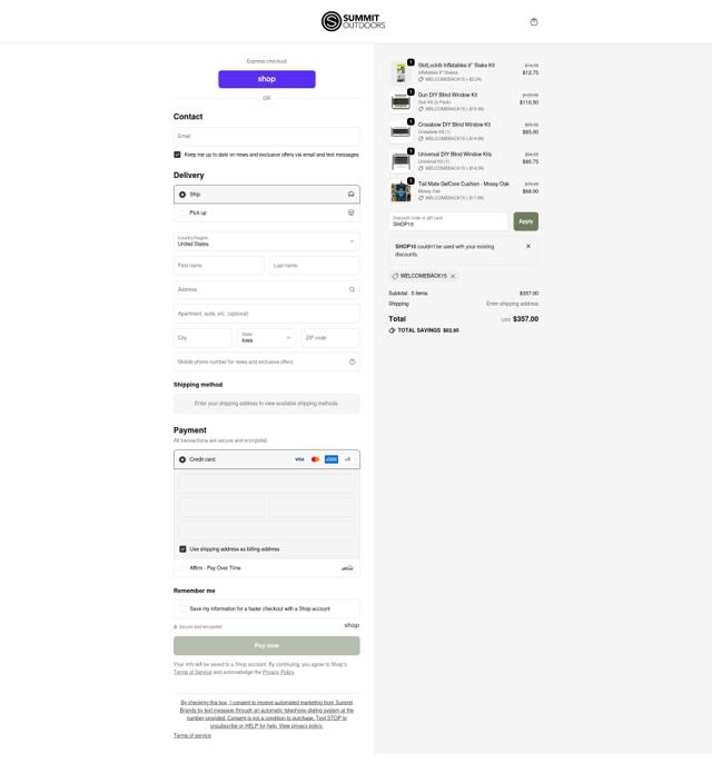 Shadow Hunter Blinds checkout page showing Shadow Hunter Blinds coupon code box | Screenshot taken by SimplyCodes community member on Oct 2, 2025
