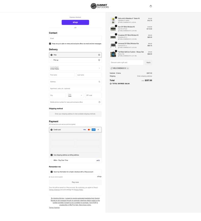 Shadow Hunter Blinds checkout page showing Shadow Hunter Blinds coupon code box | Screenshot taken by SimplyCodes community member on Oct 2, 2025