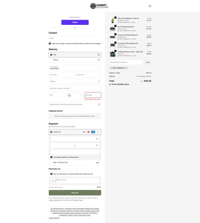 Shadow Hunter Blinds checkout page showing Shadow Hunter Blinds coupon code box | Screenshot taken by SimplyCodes community member on Sep 24, 2025