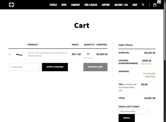 Shadow Systems checkout page showing Shadow Systems coupon code box | Screenshot taken by SimplyCodes community member on Jul 13, 2025
