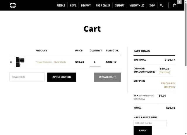 Shadow Systems checkout page showing Shadow Systems coupon code box | Screenshot taken by SimplyCodes community member on Jun 30, 2025
