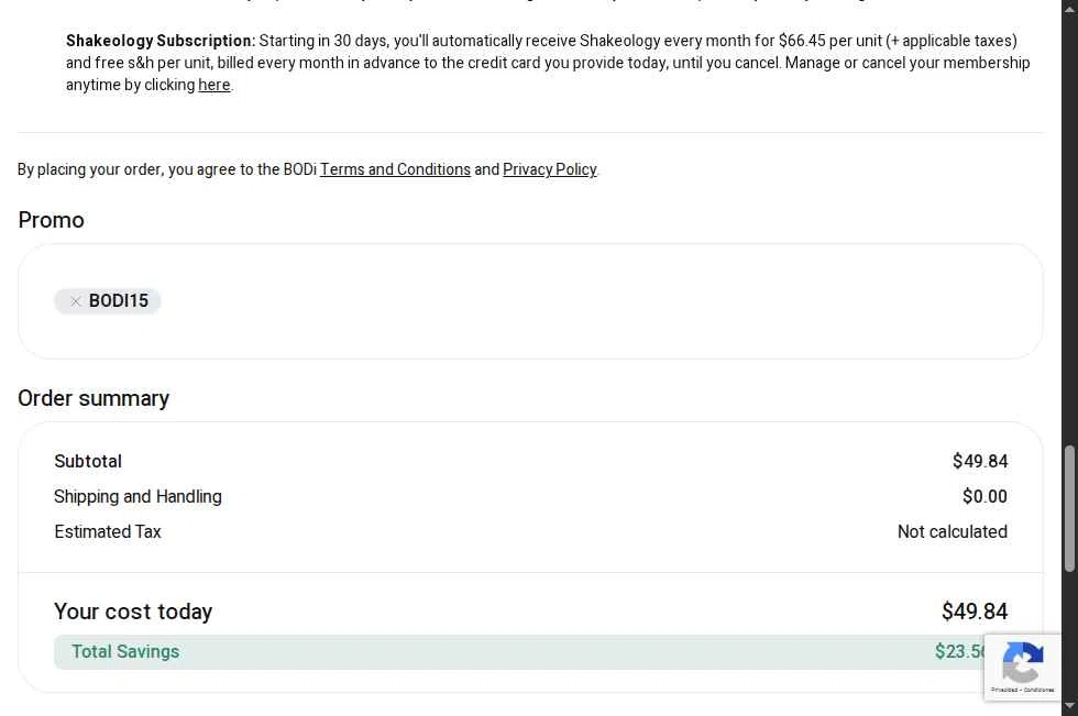 Shakeology checkout page showing Shakeology promo code box | Screenshot taken by SimplyCodes community member on Nov 26, 2025