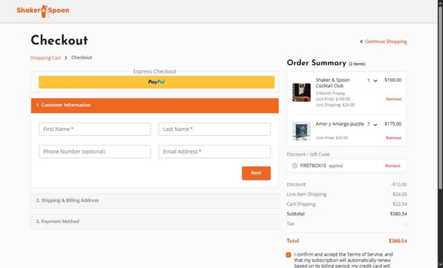 Shaker & Spoon checkout page showing Shaker & Spoon discount code box | Screenshot taken by SimplyCodes community member on May 12, 2025