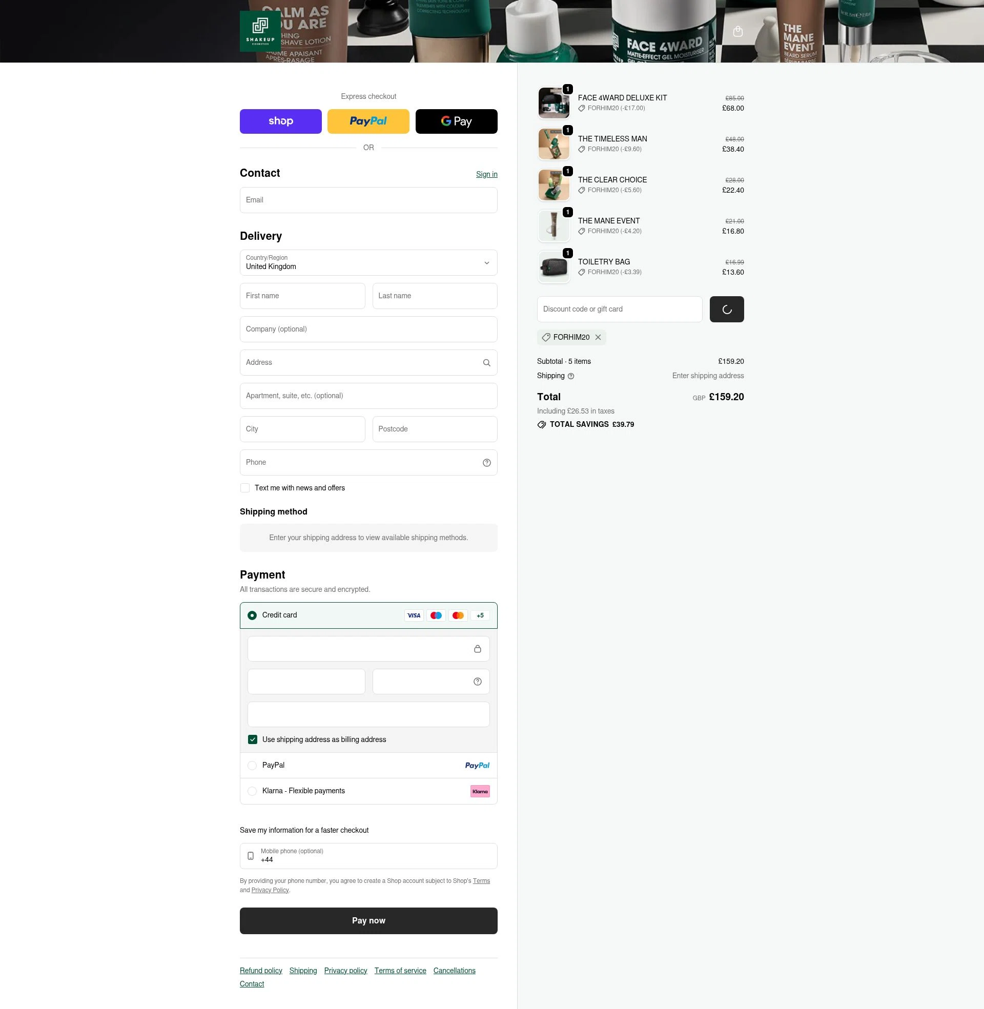 Shakeup Cosmetics checkout page showing Shakeup Cosmetics discount code box | Screenshot taken by SimplyCodes community member on Jan 9, 2026