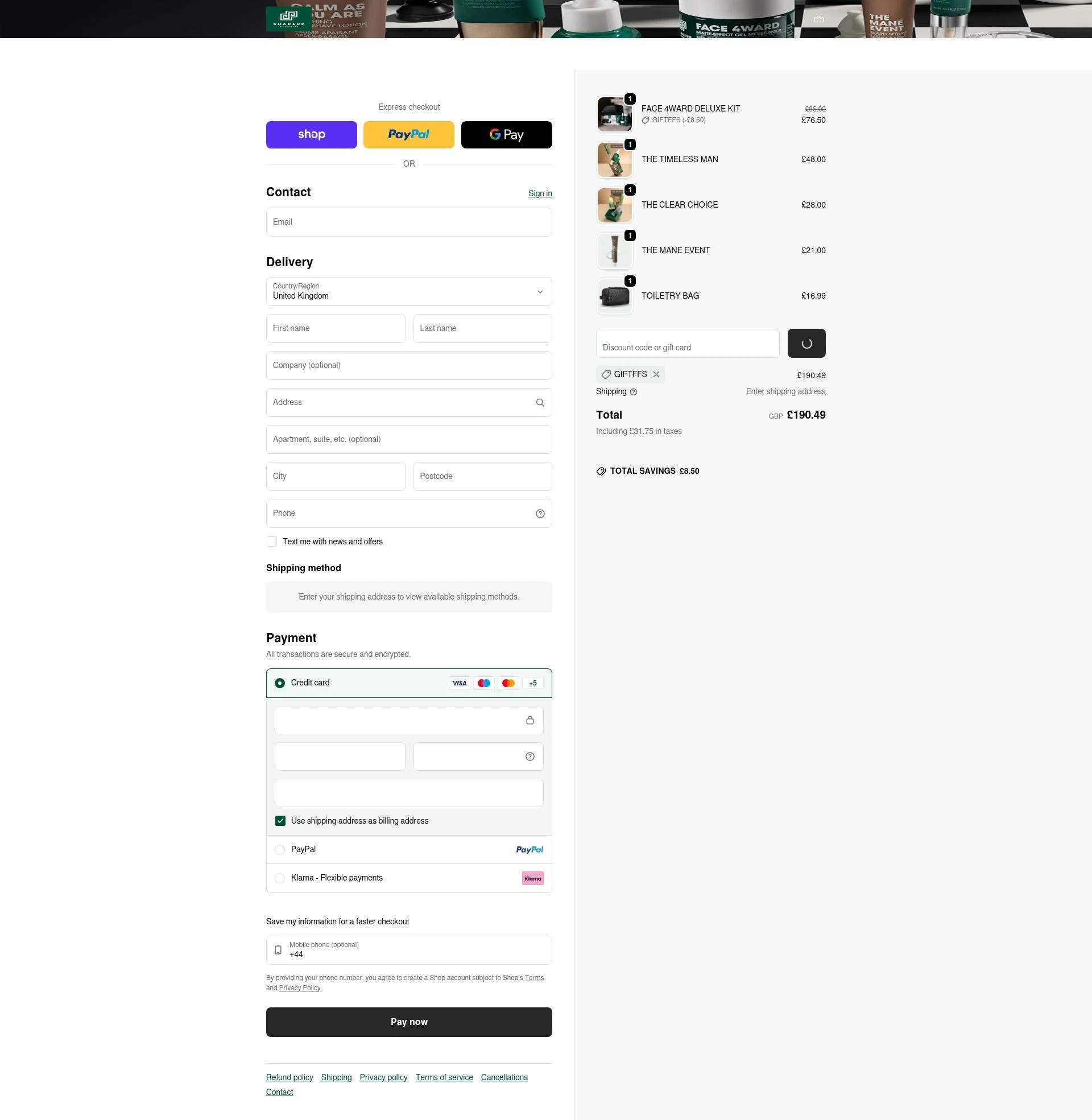 Shakeup Cosmetics checkout page showing Shakeup Cosmetics discount code box | Screenshot taken by SimplyCodes community member on Jan 9, 2026