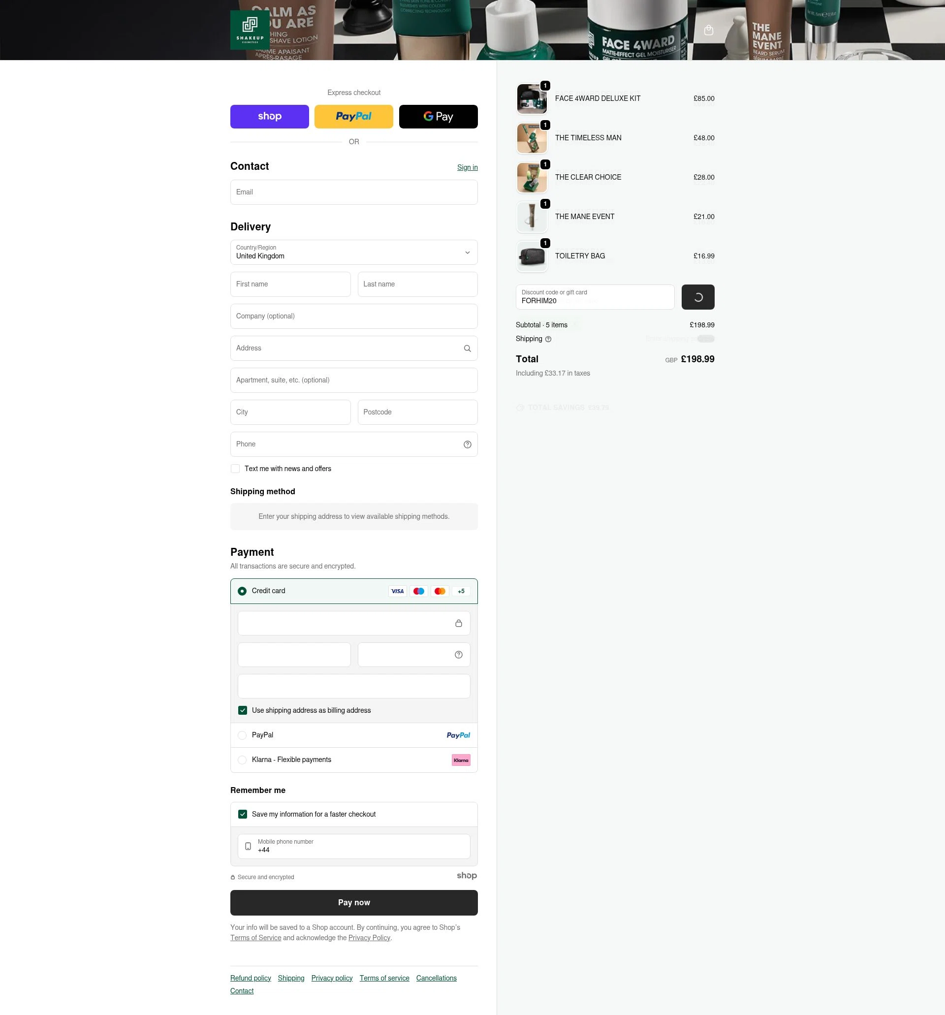 Shakeup Cosmetics checkout page showing Shakeup Cosmetics discount code box | Screenshot taken by SimplyCodes community member on Jan 4, 2026