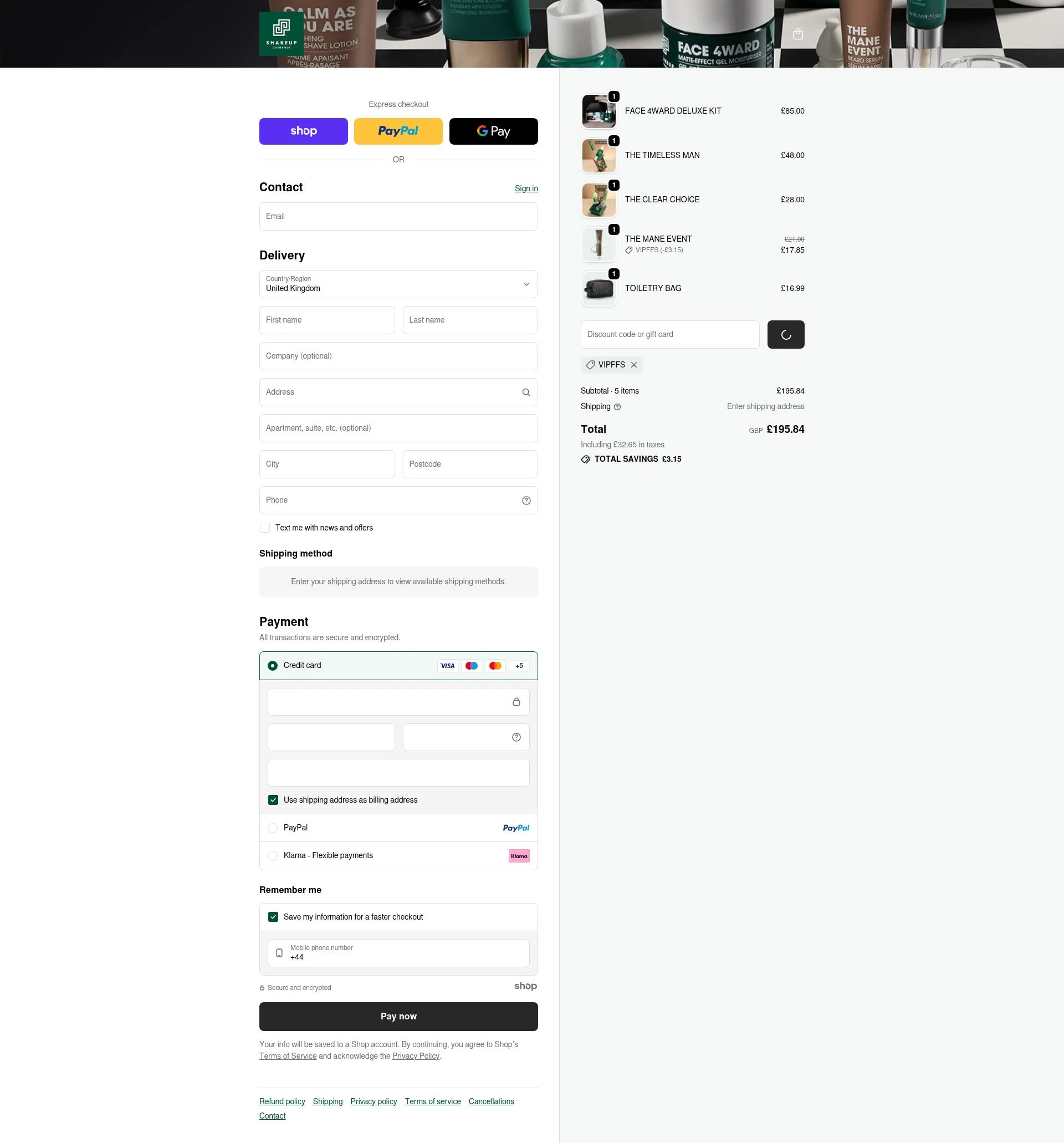 Shakeup Cosmetics checkout page showing Shakeup Cosmetics discount code box | Screenshot taken by SimplyCodes community member on Jan 4, 2026