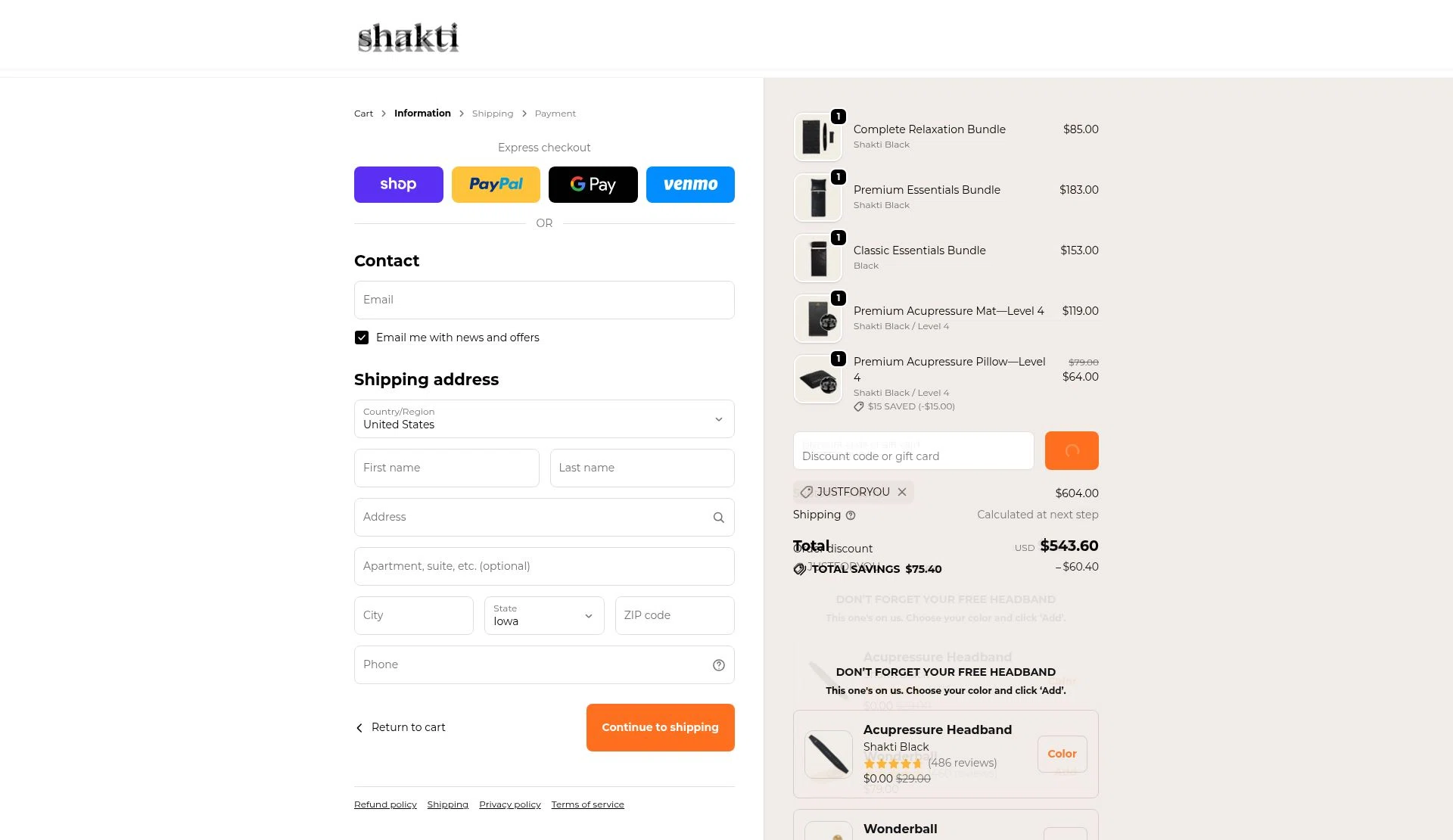 Shakti Mat US checkout page showing Shakti Mat US promo code box | Screenshot taken by SimplyCodes community member on Jan 27, 2026
