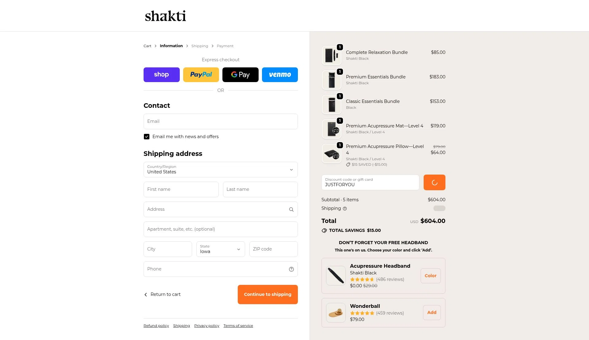 Shakti Mat US checkout page showing Shakti Mat US promo code box | Screenshot taken by SimplyCodes community member on Jan 23, 2026