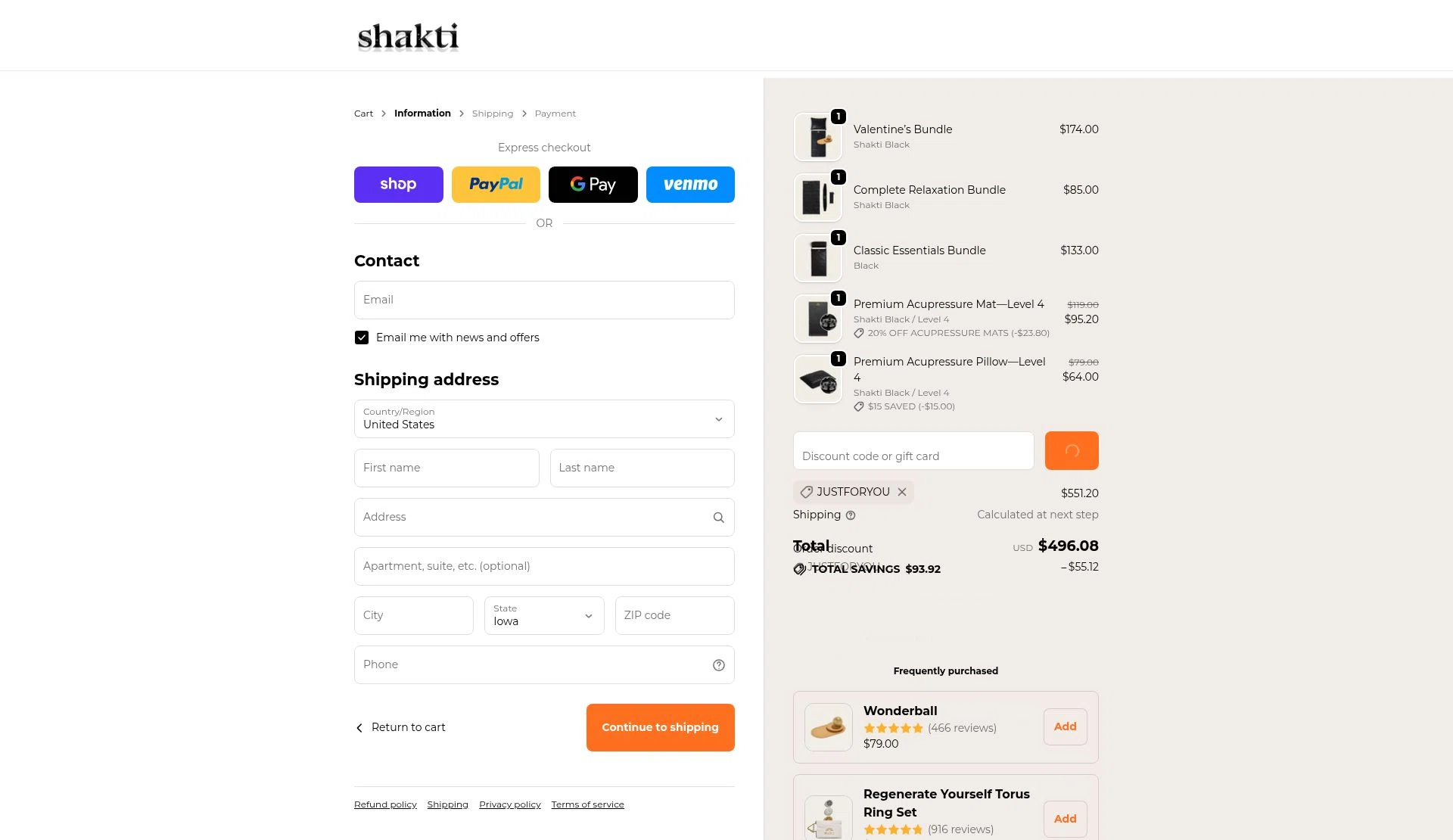 Shakti Mat US checkout page showing Shakti Mat US promo code box | Screenshot taken by SimplyCodes community member on Feb 5, 2026