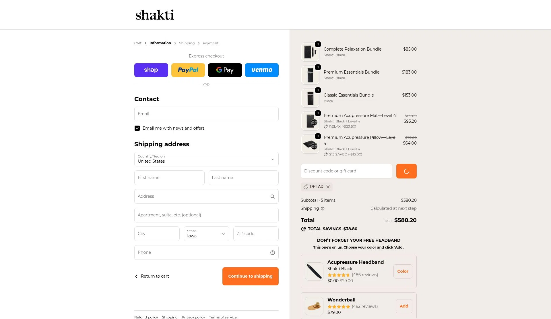 Shakti Mat US checkout page showing Shakti Mat US promo code box | Screenshot taken by SimplyCodes community member on Feb 1, 2026