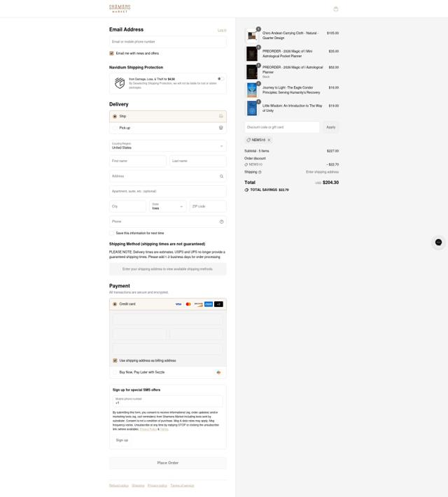 Shamans Market checkout page showing Shamans Market promo code box | Screenshot taken by SimplyCodes community member on Sep 4, 2025