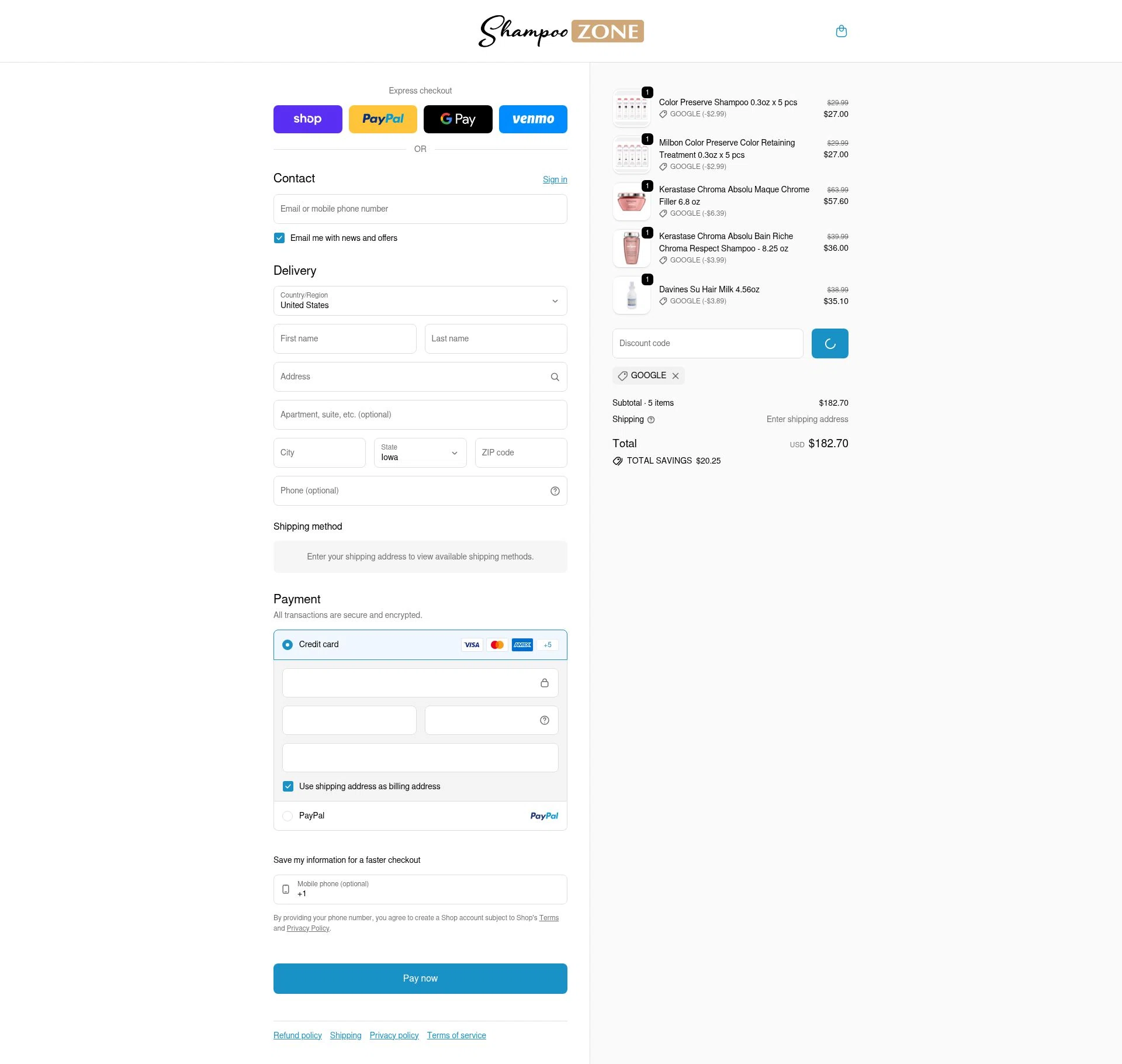 ShampooZone checkout page showing ShampooZone promo code box | Screenshot taken by SimplyCodes community member on Feb 3, 2026