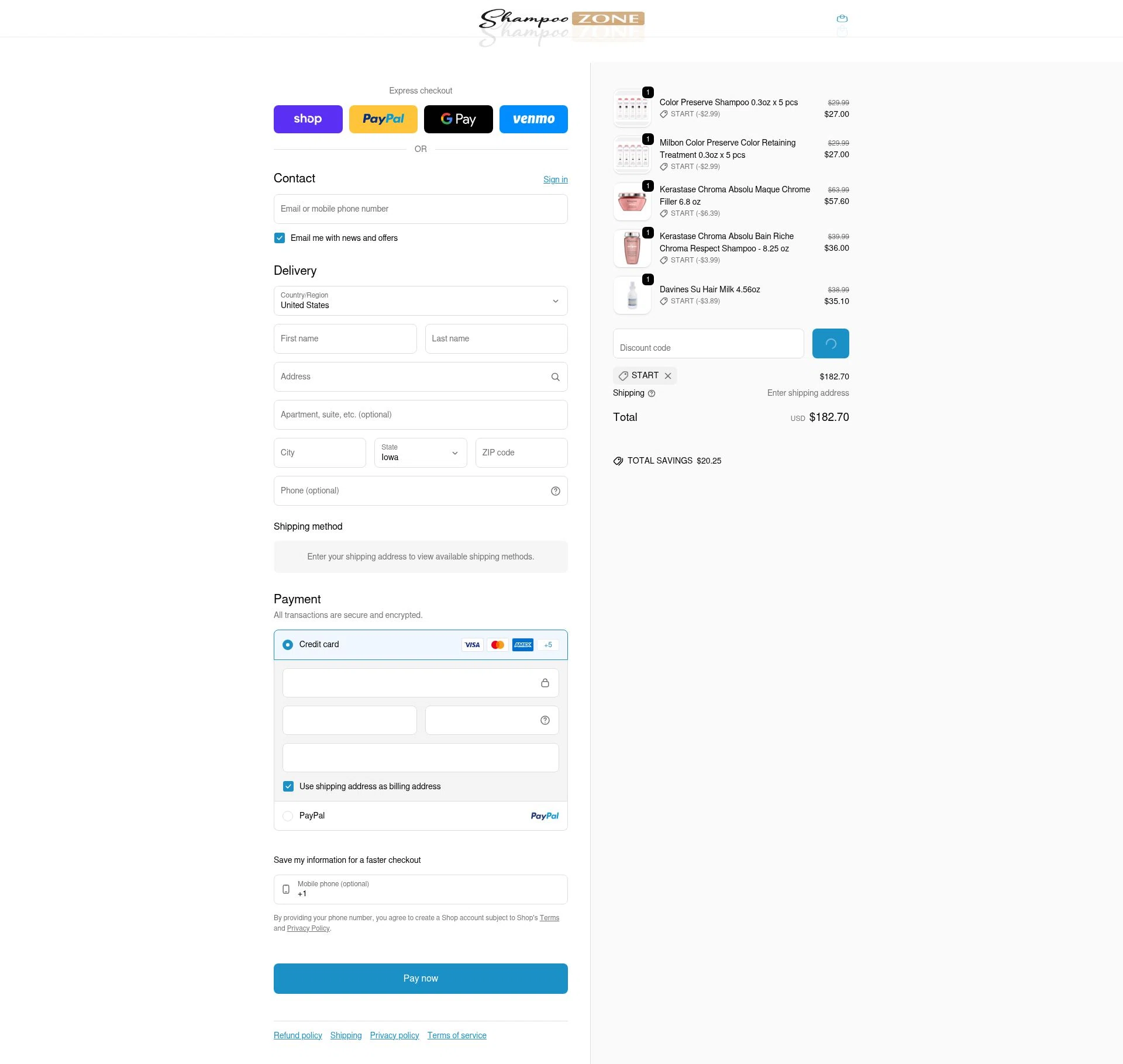 ShampooZone checkout page showing ShampooZone promo code box | Screenshot taken by SimplyCodes community member on Feb 3, 2026