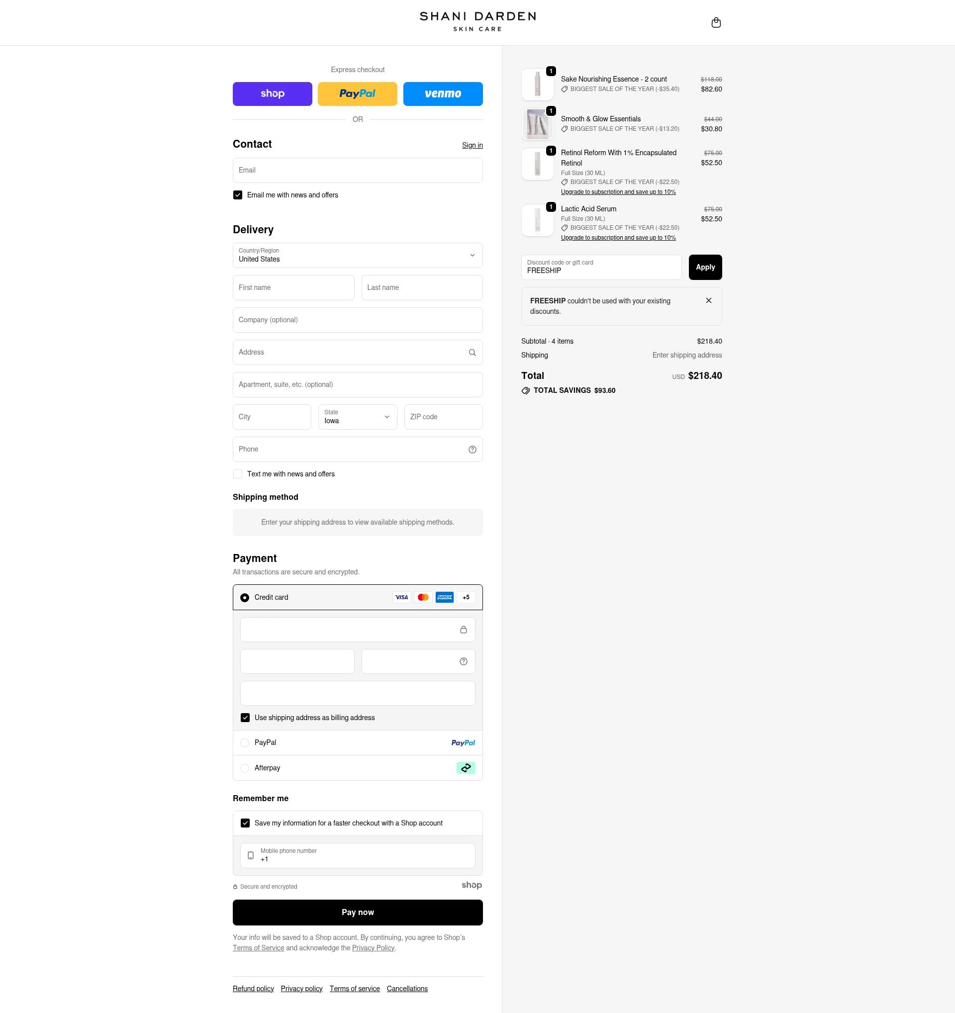 Shani Darden checkout page showing Shani Darden promo code box | Screenshot taken by SimplyCodes community member on Nov 30, 2025