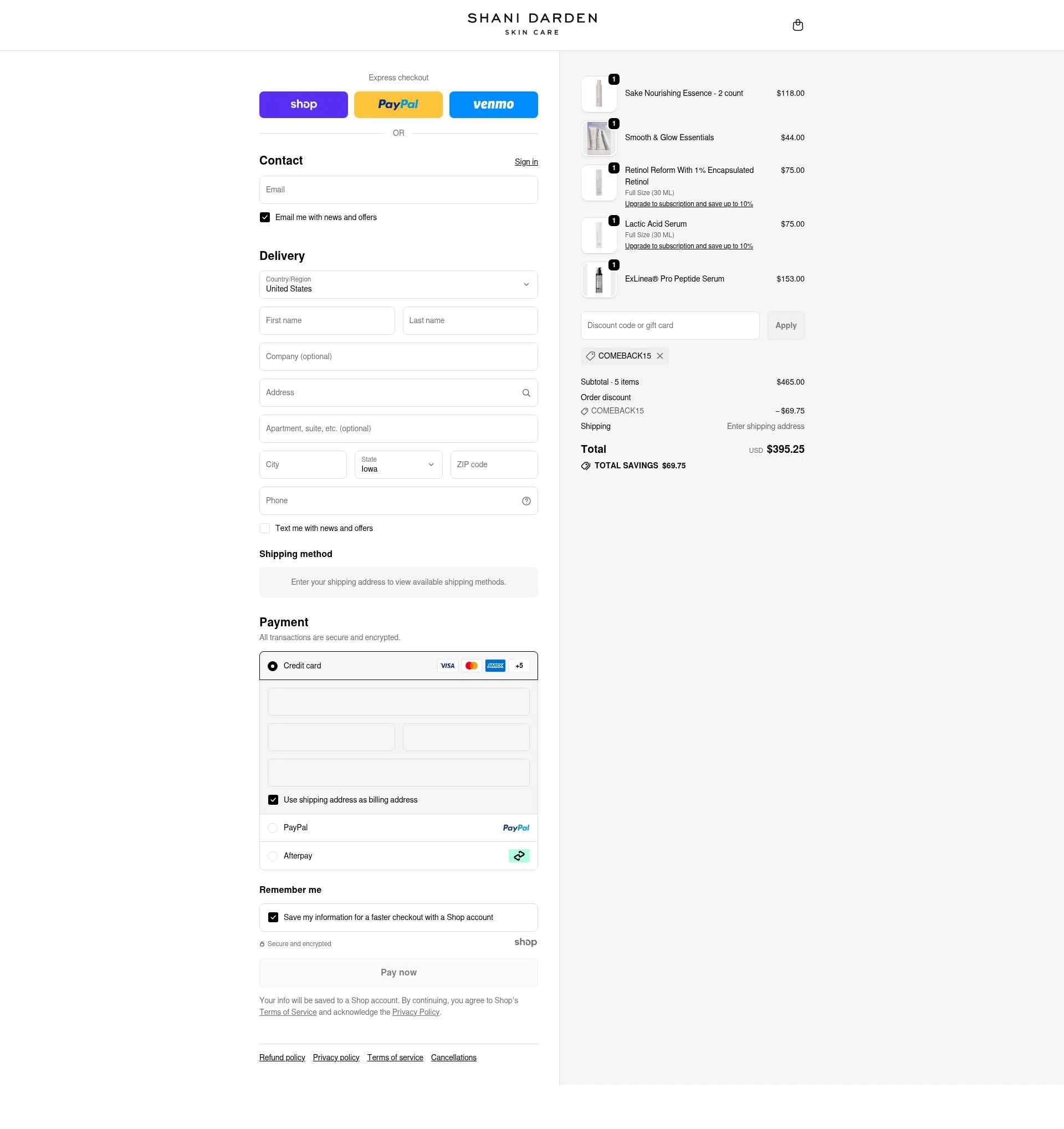 Shani Darden checkout page showing Shani Darden promo code box | Screenshot taken by SimplyCodes community member on Dec 11, 2025