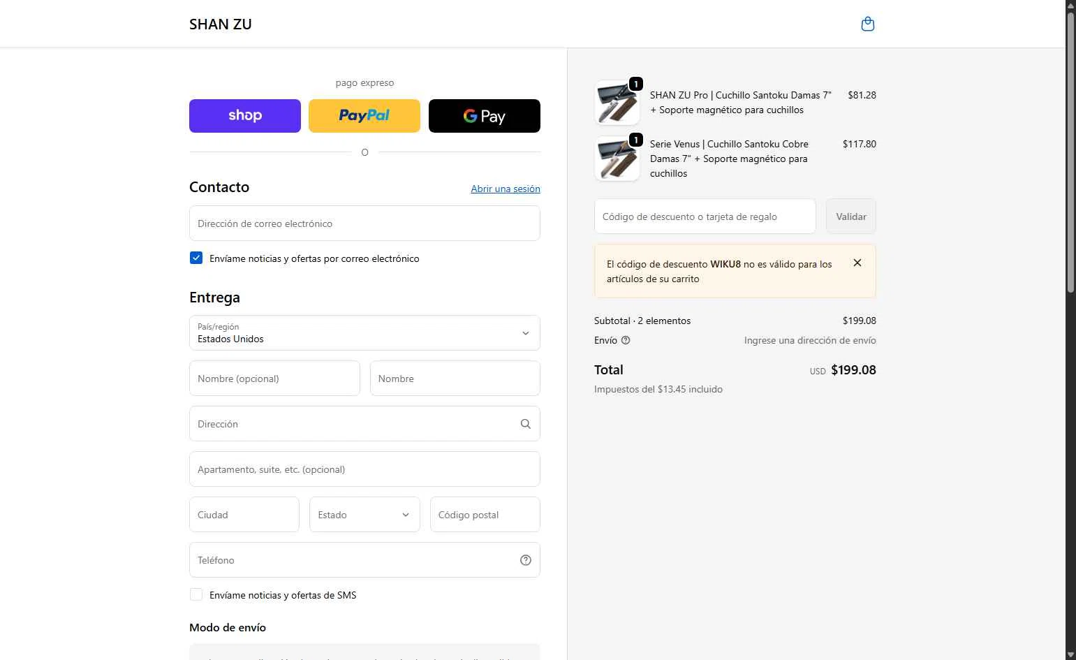 SHAN ZU checkout page showing SHAN ZU promo code box | Screenshot taken by SimplyCodes community member on Feb 5, 2026