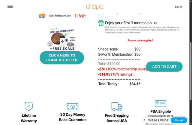 Shapa checkout page showing Shapa promo code box | Screenshot taken by SimplyCodes community member on Aug 6, 2025