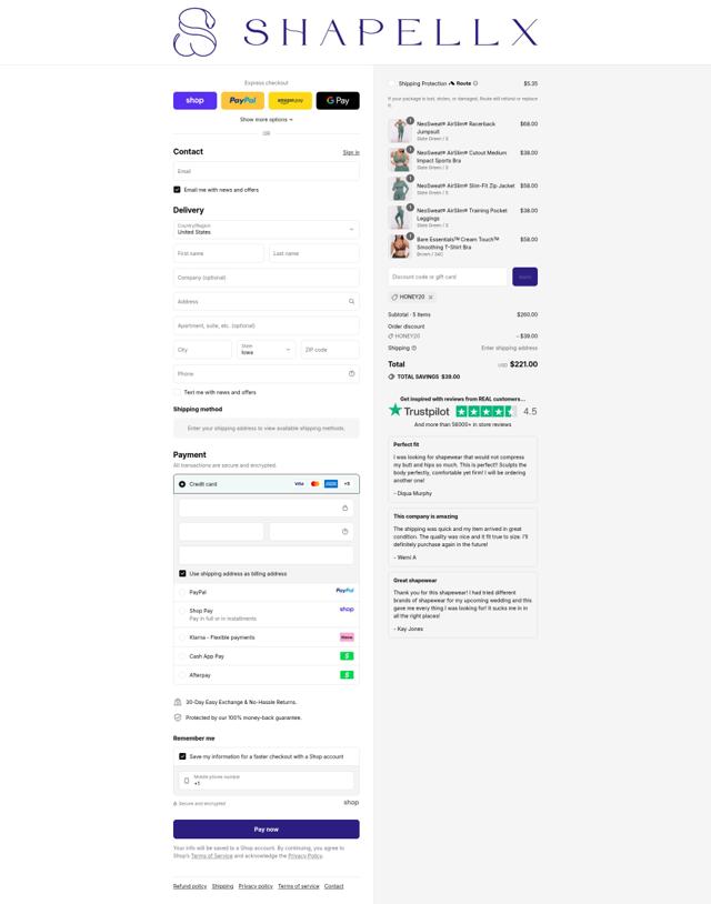 Shapellx checkout page showing Shapellx coupon code box | Screenshot taken by SimplyCodes community member on Sep 11, 2025