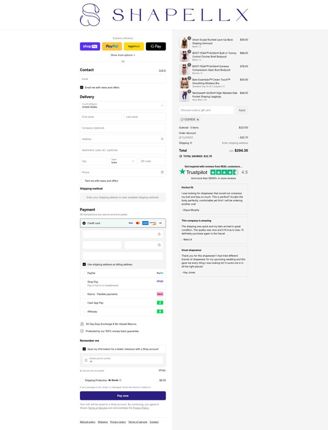 Shapellx checkout page showing Shapellx coupon code box | Screenshot taken by SimplyCodes community member on Aug 25, 2025