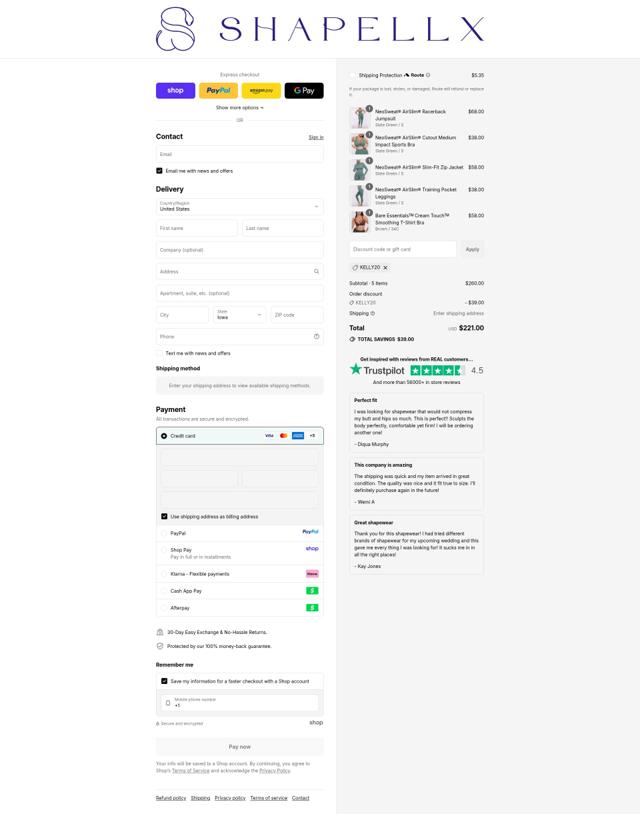 Shapellx checkout page showing Shapellx coupon code box | Screenshot taken by SimplyCodes community member on Sep 11, 2025