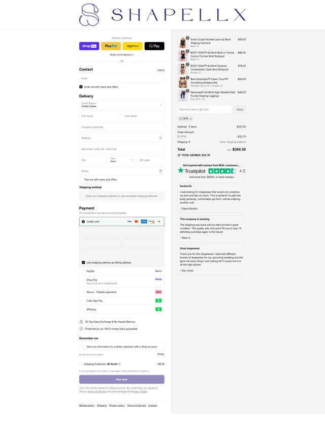 Shapellx checkout page showing Shapellx coupon code box | Screenshot taken by SimplyCodes community member on Aug 25, 2025