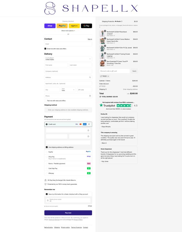 Shapellx checkout page showing Shapellx coupon code box | Screenshot taken by SimplyCodes community member on Sep 11, 2025