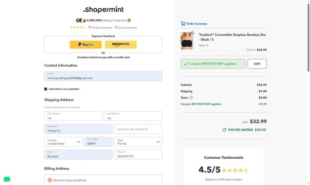 Shapermint checkout page showing Shapermint discount code box | Screenshot taken by SimplyCodes community member on Aug 26, 2025