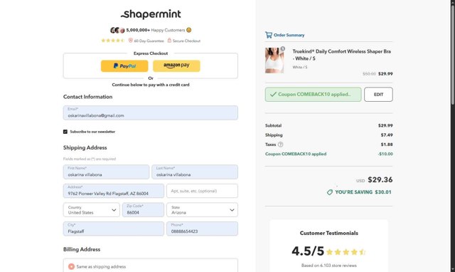 Shapermint checkout page showing Shapermint discount code box | Screenshot taken by SimplyCodes community member on Aug 27, 2025